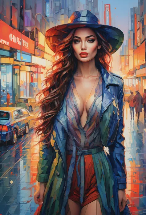 (best quality,highres,masterpiece:1.2),ultra-detailed,realistic,photorealistic:1.37,city rain,beautiful elegant woman walking in the city, detailed eyes,detailed lips, detailed face, long eyelashes, elegant appearance, confident and calm, wearing a stylish...