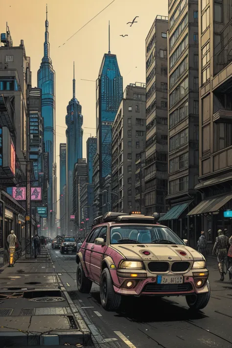 realistic illustration,cyberpunk city, flying cars, intricate details, cinematic