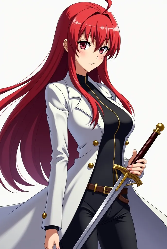 a woman with long red hair and a white coat holding a sword, erza scarlet as a real person, rias gremory, marin kitagawa fanart, kurisu makise steins gate anime, female anime character, made with anime painter studio, cushart krenz key art feminine, offici...