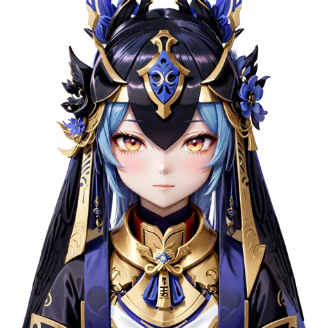 Closeup of a person wearing a helmet and dress, Onmyoji portrait,  Mysterious Anubis Valkyrie , Genshin Impactのキャリング,  Ayaka from Genshin Impact , discord pfp,   Genshin Impact character  , Portrait of a Knight of the Twelve Zodiac Signs , Ash, black, Anub...