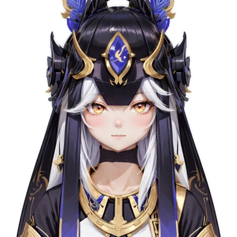 Closeup of a person wearing a helmet and dress, Onmyoji portrait,  Mysterious Anubis Valkyrie , Genshin Impactのキャリング,  Ayaka from Genshin Impact , discord pfp,   Genshin Impact character  , Portrait of a Knight of the Twelve Zodiac Signs , Ash, black, Anub...