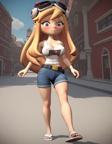 score_9, score_8_up, score_7_up, source_anime,
meggyspletzer, meggy spletzer, long hair, blonde hair, brown eyes, 3d,(((White mini fitted tank top))),tight thicc,short jeans,black belt,(((white flip flops))),feet up,thicc fat ass,big breasts boobs,walking,...