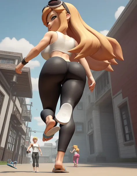 score_9, score_8_up, score_7_up, source_anime,
meggyspletzer, meggy spletzer, long hair, blonde hair, brown eyes, 3d,(((White mini fitted tank top))),(((Sports tight-fitting long pants))),(((white flip flops))),feet up,showing feet,thicc fat ass,big breast...