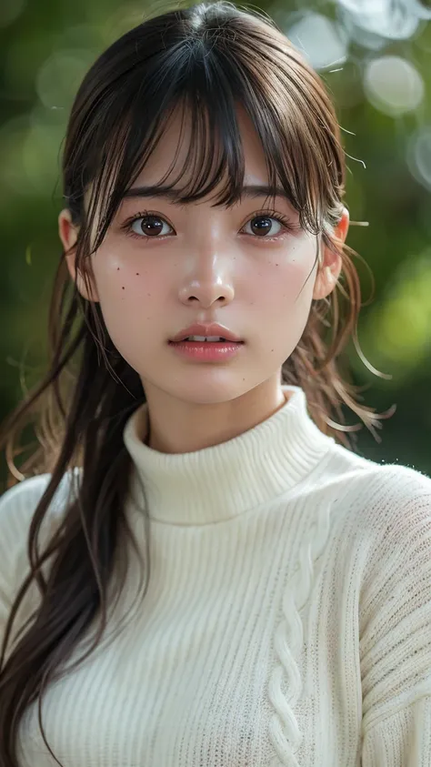 (twin tails, bangs:0.1),(I'm wearing a high-neck knitted sweater:1.2), 1 girl, Japanese,21 years old,( small breasts:1.3),(top quality, masterpiece:1.3, Ultra A High Resolution ,),( super high resolution, caustics),(photorealistic:1.4,RAW shooting,) Ultra ...