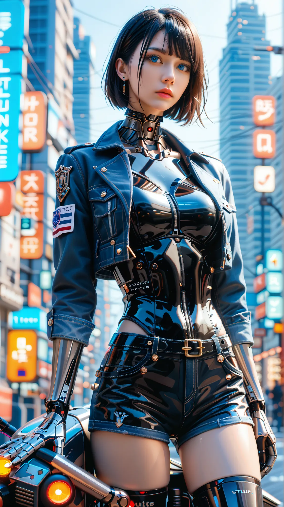 (((masterpiece))), (realism, realism texture, (science fiction, distant future), (top Quality, High Quality, top resolution, high resolution, (ultra detailed, high detailed))), (beautiful robot latex police girl:1.2), (she is incredible machine:1.4), (beau...