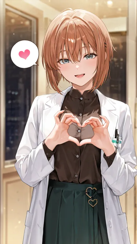 {{{masterpiece}}}, {{{best quality}}}, {{ultra-detailed}}, {illustration}, {{an extremely delicate and beautiful}}brown hair, hair between eyes, grey eyes, blue eyes, green eyes, shiny hair,, short hair, bangs, , miyano shiho　middle　breast　intricate detail...