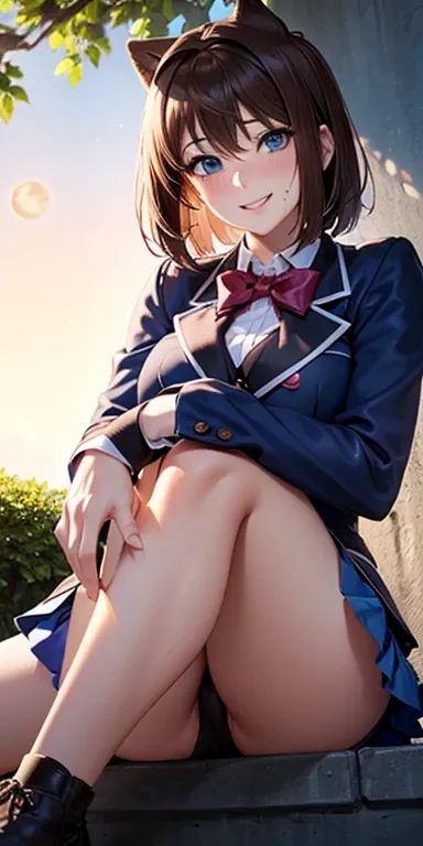     1 female,    high definition,High resolution,        ultra-realistic        ,8K, 8K, aamazaki, ( capillary antenna   :1.2), blue eyes, blue,     pink jacket, blazer,   Long Sleeves Leather , blue skirt ,     Skinny skirt    ,     miniskirt,    pleated ...