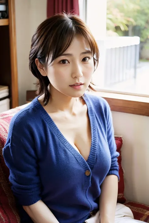 { small tits｝、{Riho Yoshioka:1.3}、Japanese actress、Age 35、 living room 