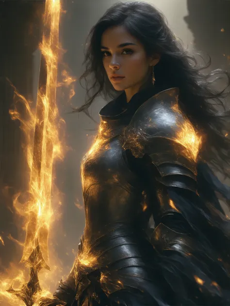 Dungeons and Dragons, female Paladin, beautiful face, very long black hair, fantasy background, sexy, seductive, high detail, masterpiece.