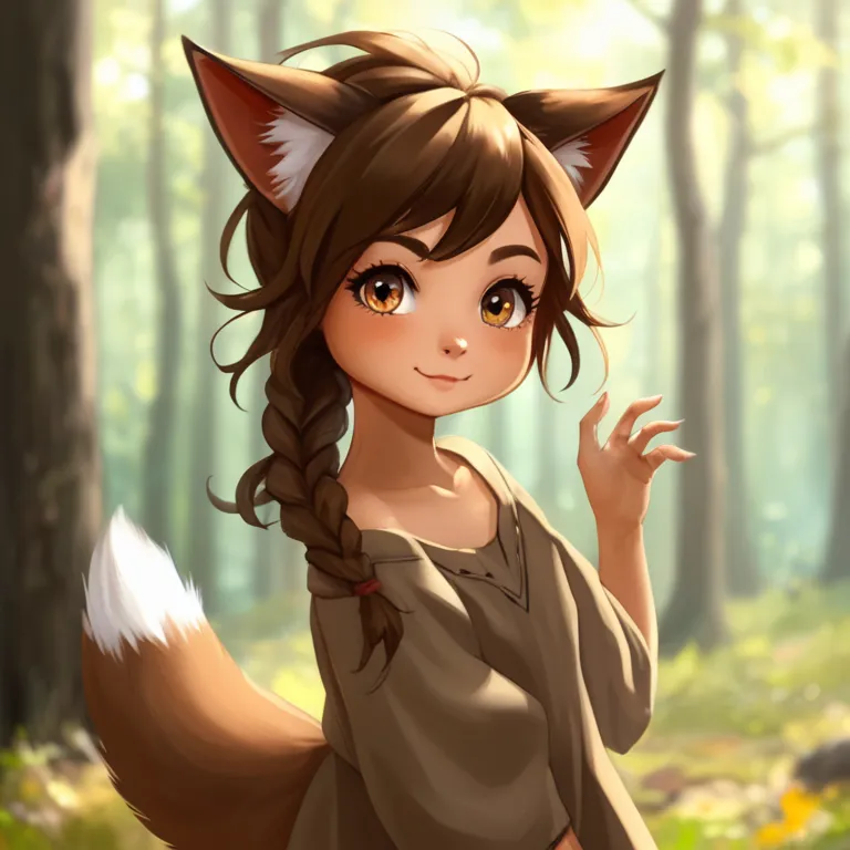 Create a realistic image of a character from a fantasy world.
A beautiful young female Zwiwer is a unique being that combines humanoid and animal traits, feminine shapes. She has smooth skin with a slightly light brown skin tone, and delicate, furry patche...