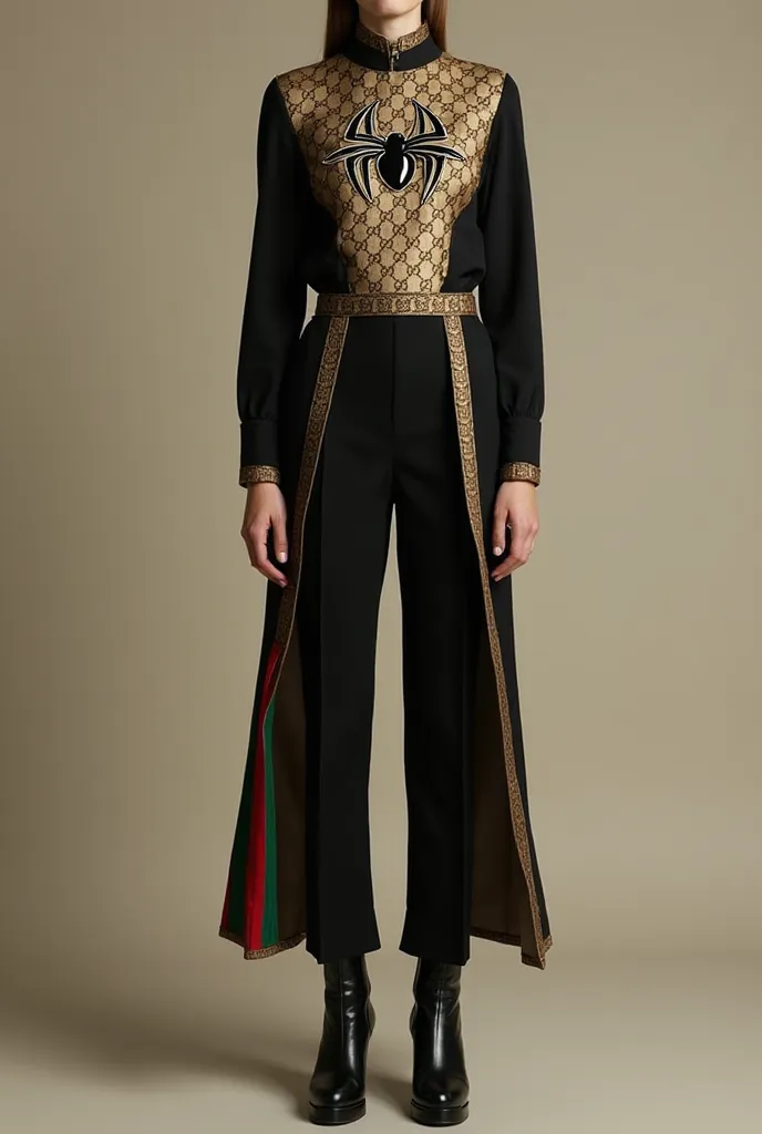 Design : An elegant jumpsuit with Gucci's famous GG pattern, perhaps in shades of black and gold, or with the classic green-red-green stripe on the sides, referring to the brand's origins in leather accessories.
materials : High-quality fabrics, touch like...