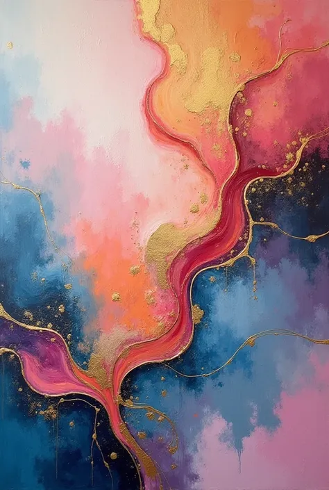 Abstract painting with pastels, texture and gold paint. Based on the kind of abstract art that people like best today.