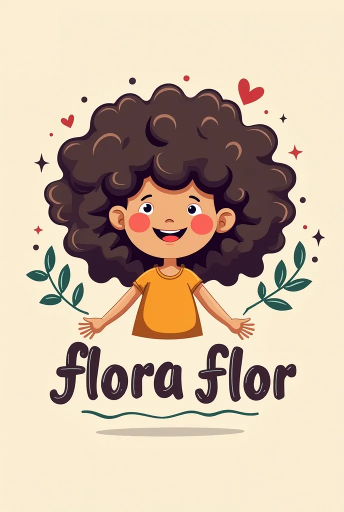 Create an image for me a logo from a clothing store I know the name is FLORA FLOR with one with curly hair reflecting happiness

