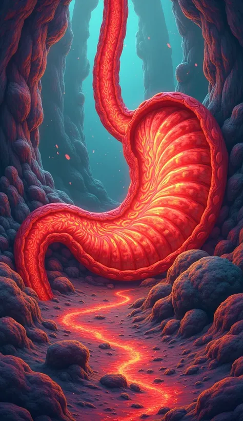 a picture to illustrate the gastritis, very curious and striking, with plenty of colors and elements
