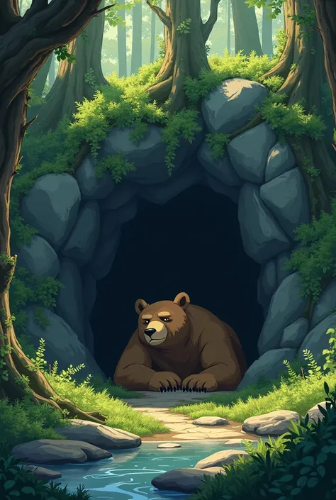 Cave of a bear in the forest animated image for ren 