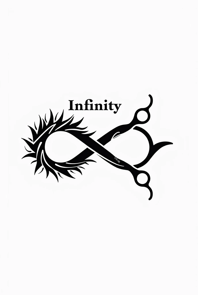 I want a logo that contains the infinite sign but that the sign is full of hair-cutting scissors, That under the sign say infinity with letters from the font that I use in the game GTA San Andreas , That the entire logo is black and white