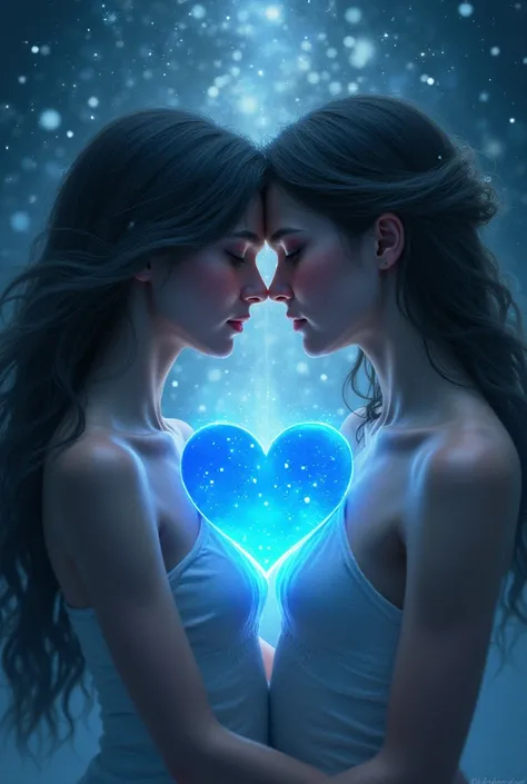 An image that reflects two people of the Gemini sign who both learned to love each other, In what reflects the word aeternum and a blue heart