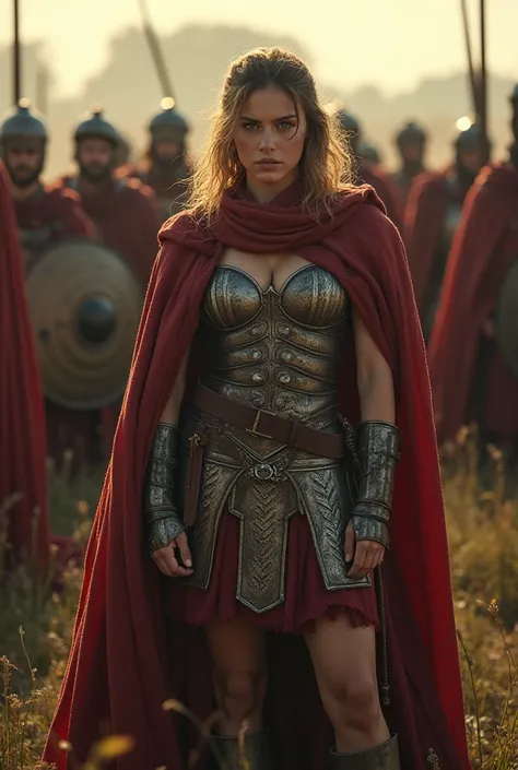 
magnificent roman warrior women (huge breast dropping:1.9)with capes in a dewy morning plain in cohort formation swords and shields .dirty armor and corset damaged, protect themselves with their shields, prone position , wounds. heat in a crisp HDR photog...