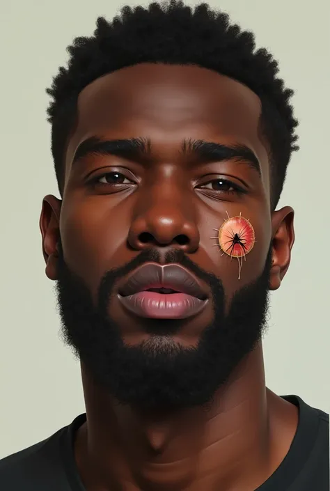 create a picture of a black man with a mosquito bite on the cheek 