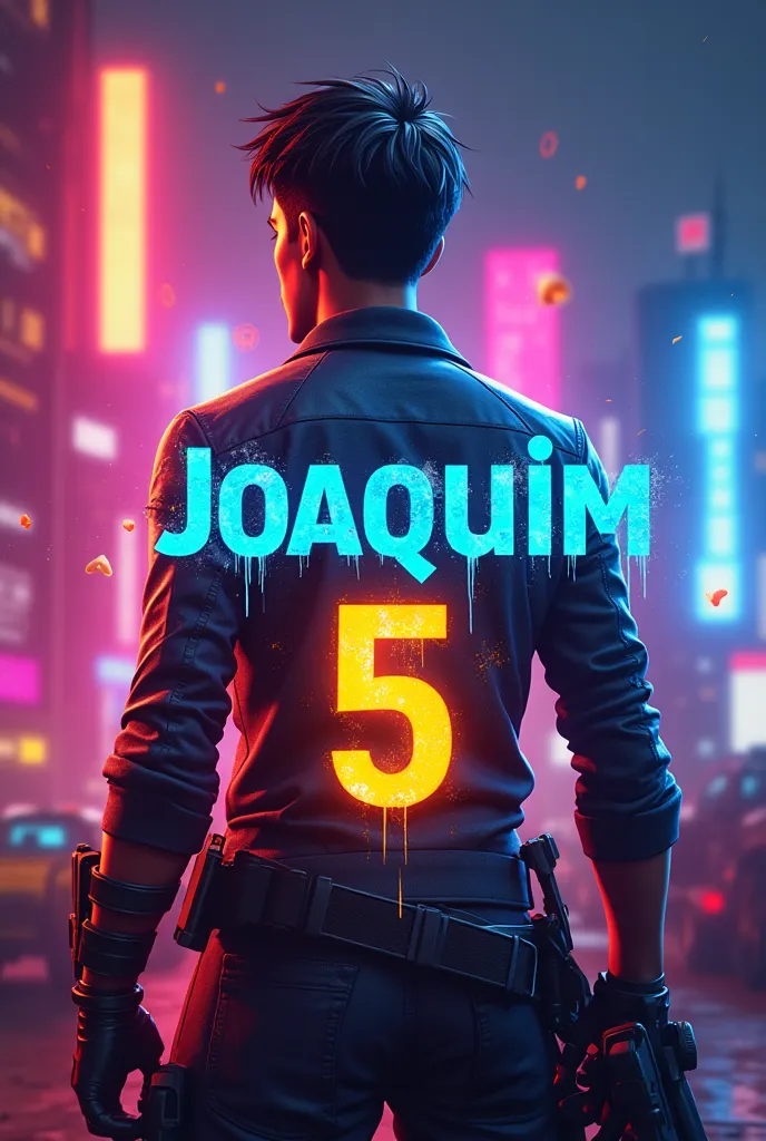 Free Fire Banner game with Joaquim's name written and number 5 underneath 