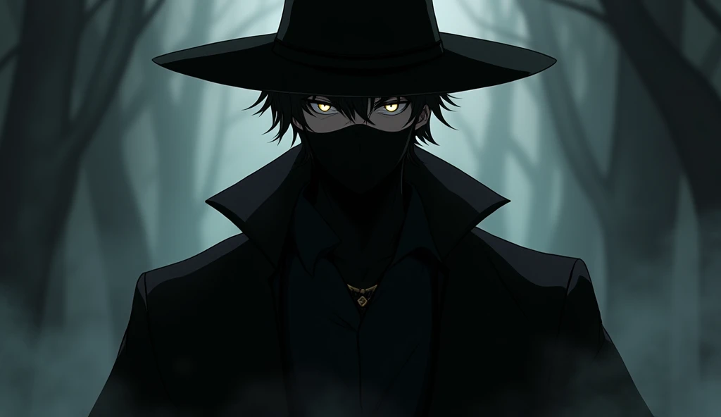 anime mystic，It's male，A hat and a black mask with a coat