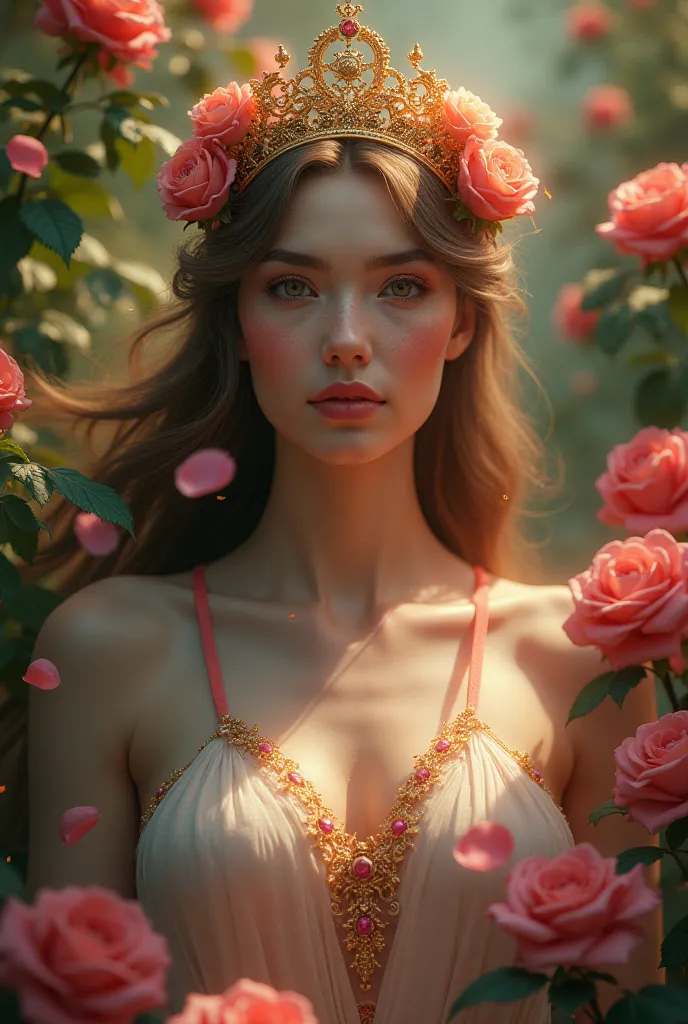 Realistic image of the Mystical Rose Virgin with crown and flowers