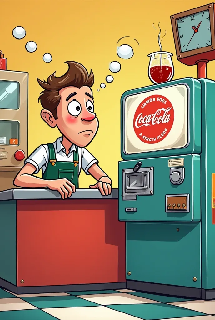 cartoon of a distracted soda machine operator