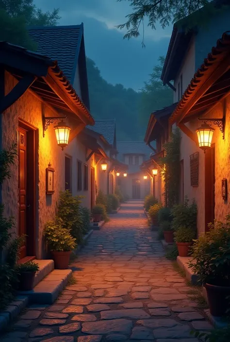 village lamps illuminate but with a most bright glow of light