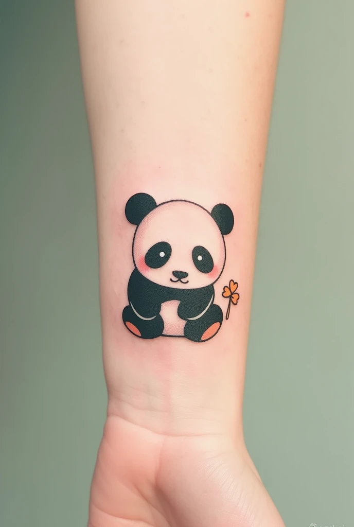 Example for small tatoo on forearm a panda bear whit small clover leaf 