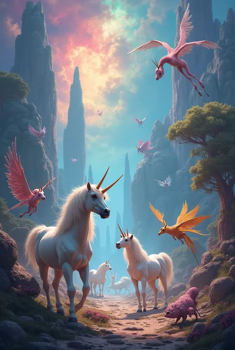 Fantastic animals with fantasy background