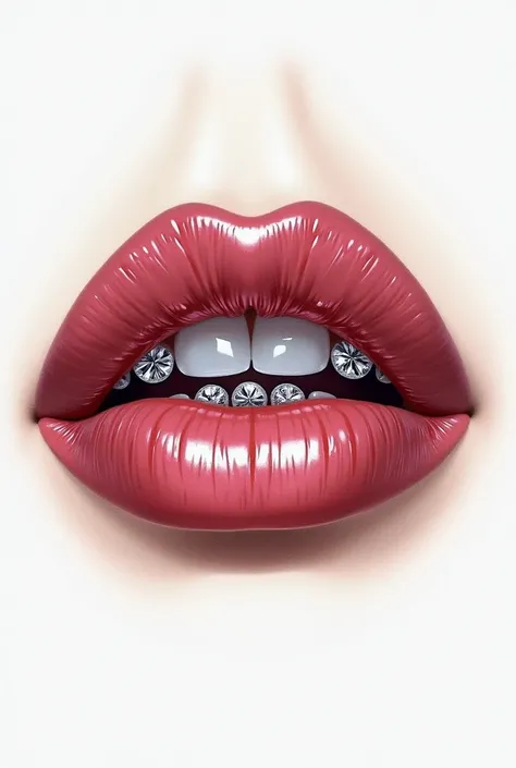 Make a drawing of a lips with small diamonds on the teeth DRAWING