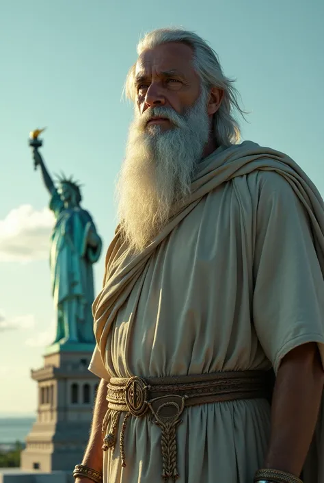 A wise Greek man looks like the statue of Liberty