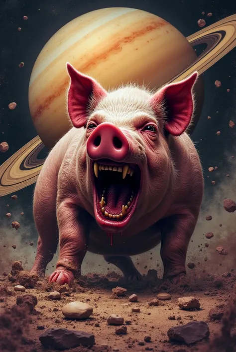 Do an angry pig who drinks himself the jagermaster puts on destroys Saturn 