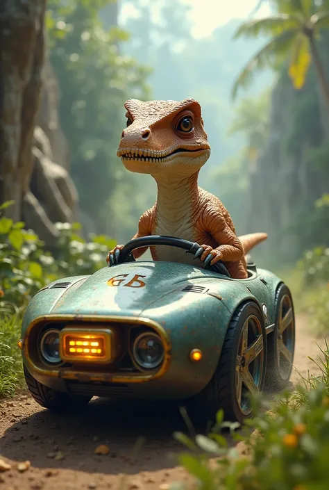 A smaller dinosaur , And that the dinosaur is driving it 