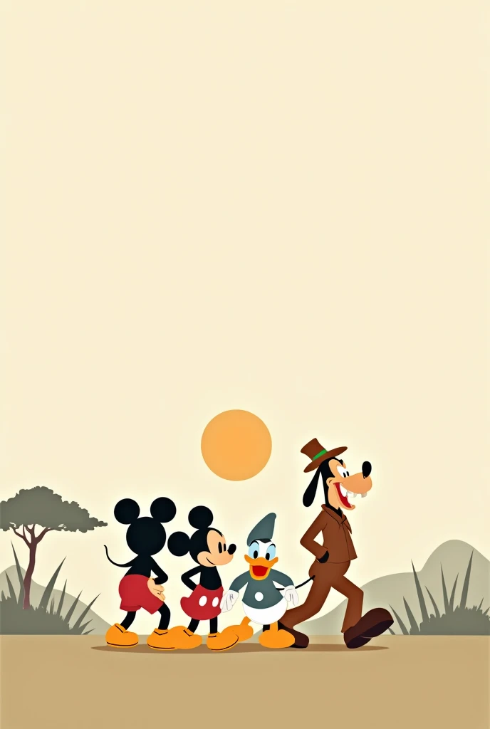 Crie uma ilustração mickey friends safari minimlaista