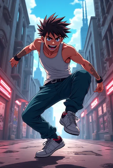 A dancing male anime character.. hiphop