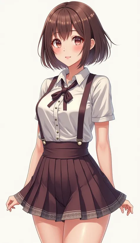 1 girl [appearance= " short brown hair ","height:175cm"," with a slim build "] [Clothes= " idol costume "] ( full body plane) 4K anime illustration,  Precise,  super detailed ,  tall details , High resolution,  High quality,  high definition, Anatomically ...