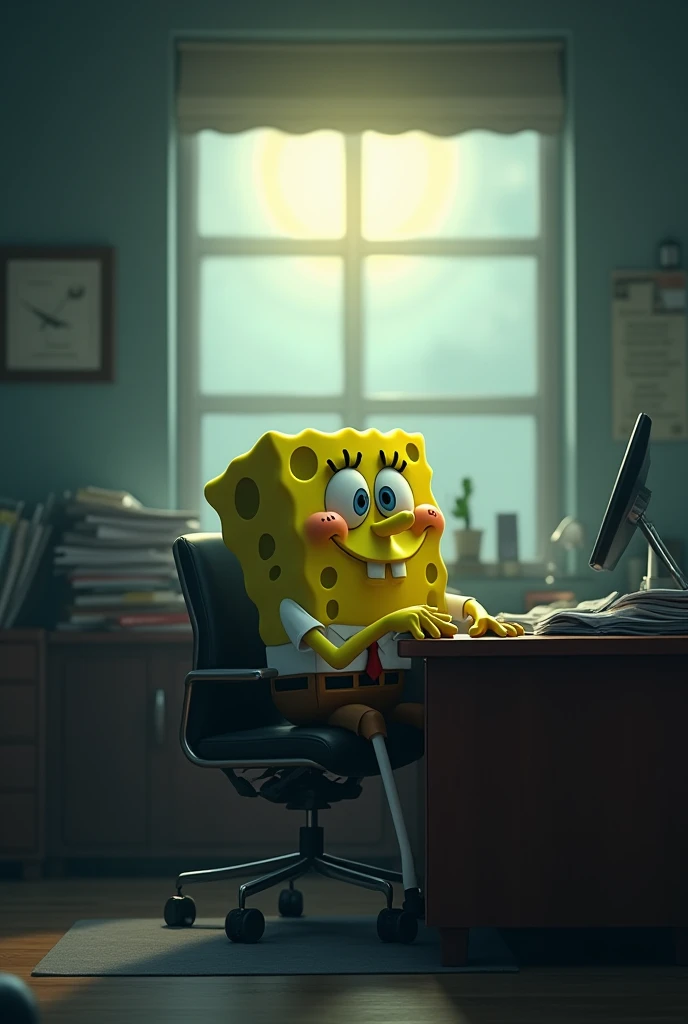 SpongeBob sad  At office  . sun 