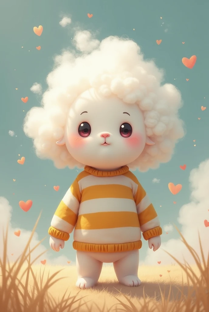 A cloud of chan in a cute striped sweater shows her vagina