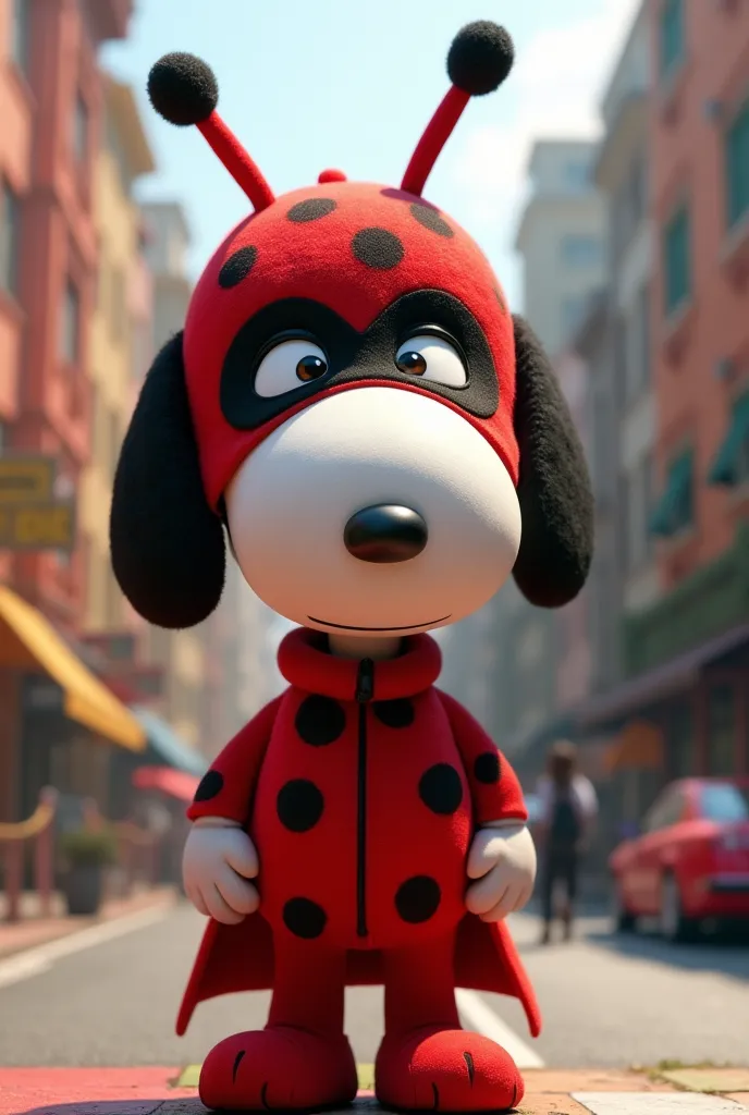 Snoopy con disfraz de Ladybug 