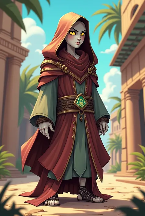 RPG rogue, hooded with midle east thematic and pale skin, Cartoon style