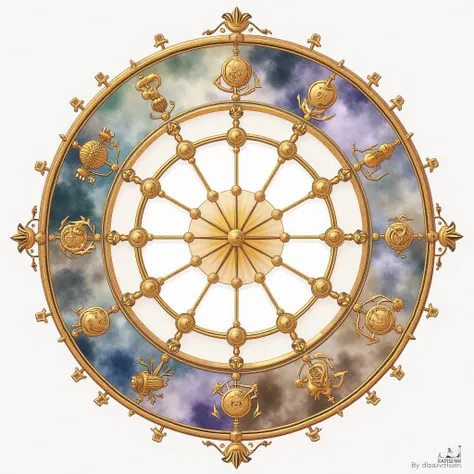 Design of luxury zodiac circle (((tarot card)), water color style, absolute circle.