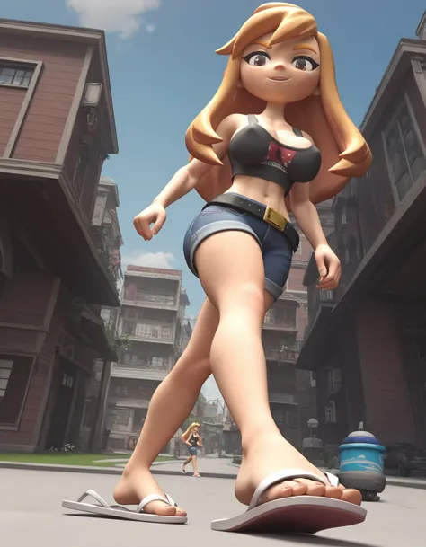 score_9, score_8_up, score_7_up, source_anime,
meggyspletzer, meggy spletzer, long hair, blonde hair, brown eyes, 3d,(((black mini fitted tank top))),tight thicc,short jeans,black belt,(((white flip flops))),feet up,thicc fat ass,big breasts boobs,walking,...