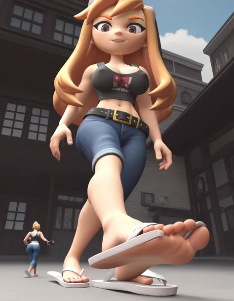 score_9, score_8_up, score_7_up, source_anime,
meggyspletzer, meggy spletzer, long hair, blonde hair, brown eyes, 3d,(((black mini fitted tank top))),tight thicc,short jeans,black belt,(((white flip flops))),feet up,thicc fat ass,big breasts boobs,walking,...