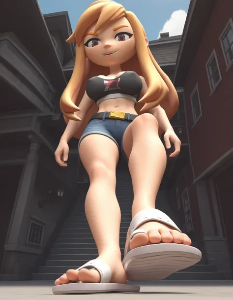 score_9, score_8_up, score_7_up, source_anime,
meggyspletzer, meggy spletzer, long hair, blonde hair, brown eyes, 3d,(((black mini fitted tank top))),tight thicc,short jeans,black belt,(((white flip flops))),feet up,thicc fat ass,big breasts boobs,walking,...