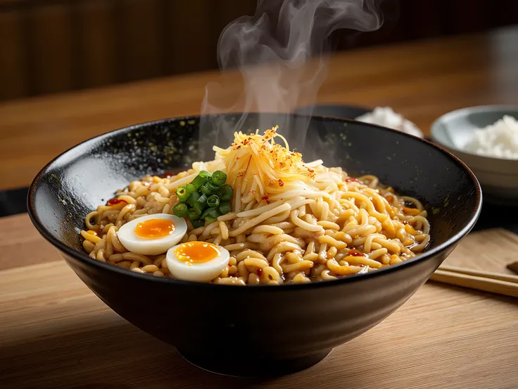 A professional photography with a udon, on a table, Tasty, professional photography, 8k, advertisement style composition, TV commercial style