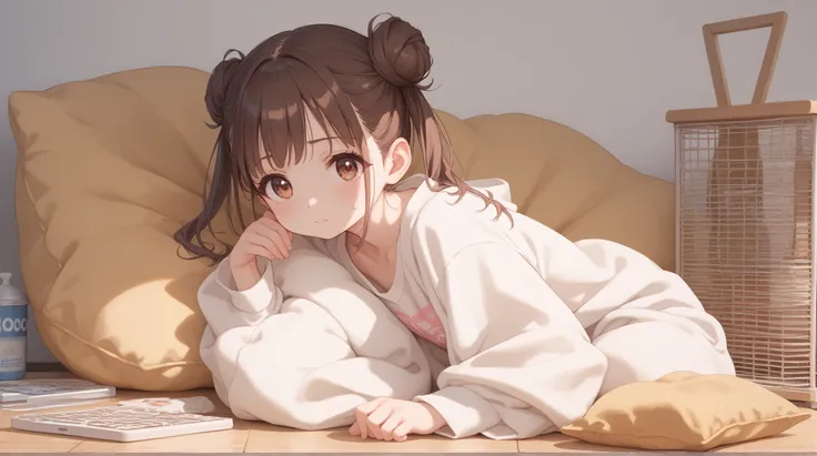 (shiny body=:1.0),(full body=:1.0),(1 girl,sonoda chiyoko,double bun,twintails,brown eyes,brown hair=:1.0),(Oversized Sweatpants   =:1.0),(ultra detailed,best quality,absolutely resolution=:1.0)