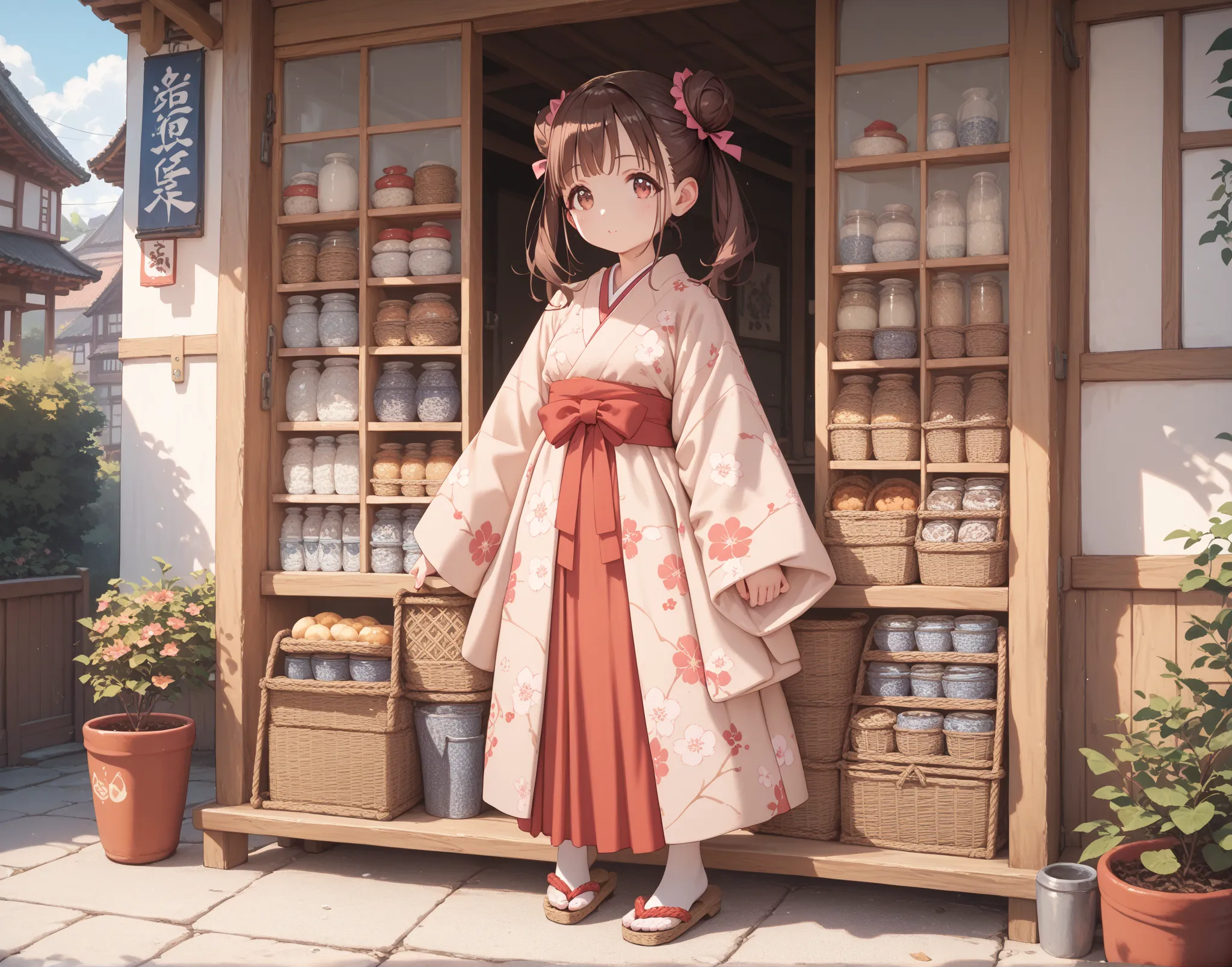 (shiny body=:1.0),(full body=:1.0),(1 girl,sonoda chiyoko,double bun,twintails,brown eyes,brown hair=:1.0),(Kimono Robe   =:1.0),(ultra detailed,best quality,absolutely resolution=:1.0)