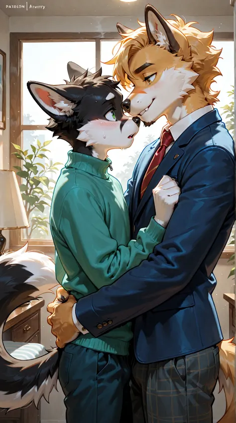 Source_furry,  (((2boys))), furry, anthro, playing with each other 