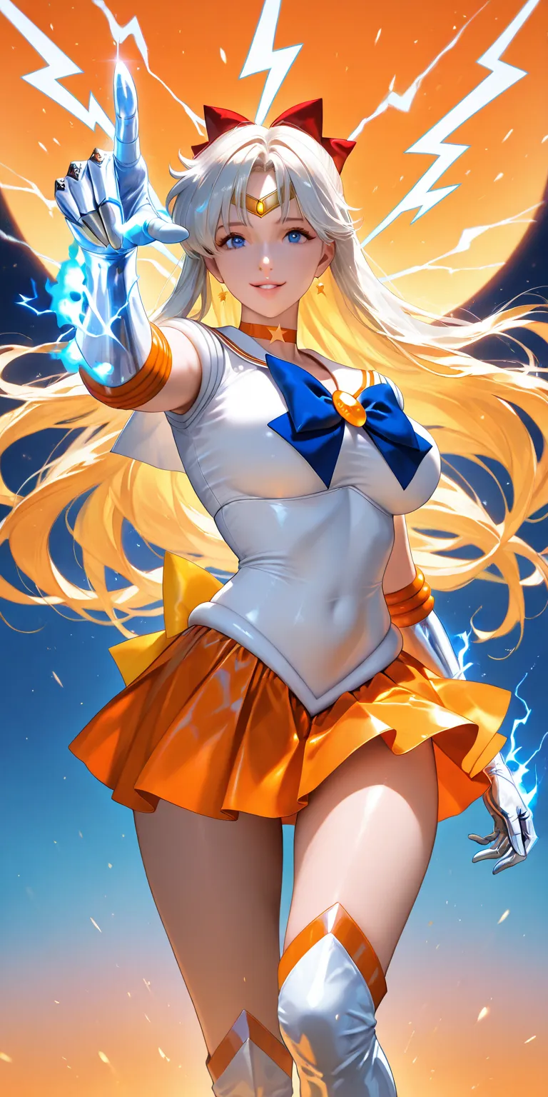 Masterpiece, newest, vibrant, very aesthetic, high contrast, mature woman, sailor venus\(sailor venus\), tall , big breast, white sailor senshi uniform (white sailor senshi uniform shirt, white sailor senshi uniform gauntlets, white sailor senshi uniform s...